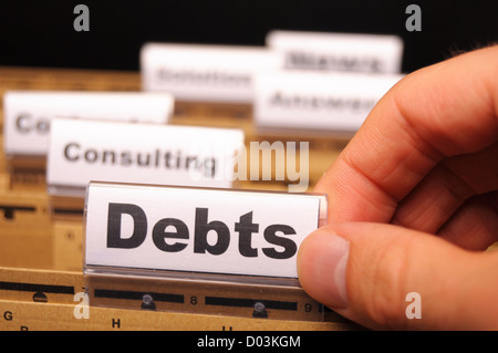 Dept mot sur le dossier d'affaires montrant finances ou concept financier Banque D'Images