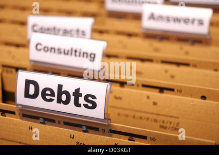 Dept mot sur le dossier d'affaires montrant finances ou concept financier Banque D'Images