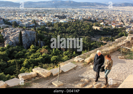 Vue depuis l'Acropole Parthénon à Athènes, Grèce Banque D'Images