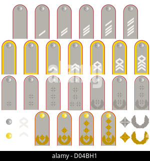 Les grades militaires, galons et insignes. Illustration sur fond blanc. Banque D'Images