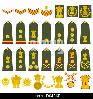 Les grades militaires, galons et insignes. Illustration sur fond blanc. Banque D'Images