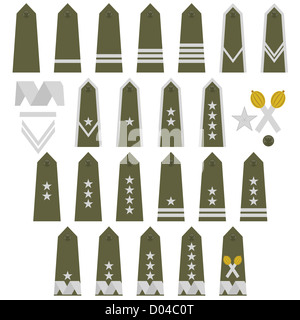 Les grades militaires, galons et insignes. Illustration sur fond blanc. Banque D'Images