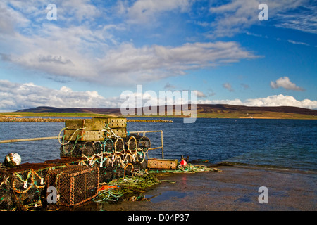 La Nasse de homard sur le port de Tingwall, Orkney. Banque D'Images