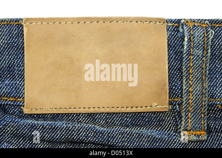 Étiquette de jean en cuir blanc Banque D'Images