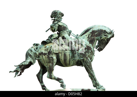 Statue du prince Eugène de Savoie de 1897, isolé sur fond blanc, à l'origine situé au Château de Buda à Budapest, Hongrie Banque D'Images
