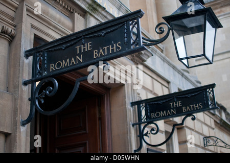 Les bains romains signe, Bath, Royaume-Uni Banque D'Images