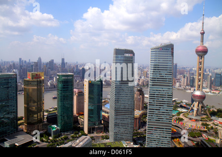 Shanghai Chine, quartier financier chinois de Pudong Lujiazui, Century Avenue, vue de, Jin Mao Tower, Grand Hyatt Shanghai, hôtel, Huangpu River, Shanghai IFC Banque D'Images