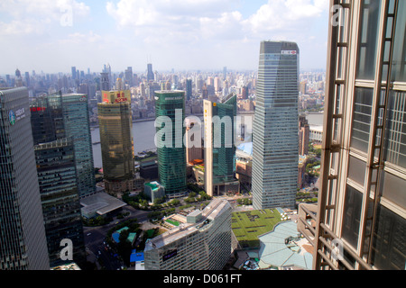 Shanghai China, Pudong Lujiazui quartier financier, Century Avenue, vue de, Jin Mao Tower, Grand Hyatt Shanghai, hôtel, Huangpu River, Shanghai IFC South T Banque D'Images