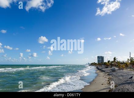 Vue de la plage de la jetée à Dania Beach, près de Fort Lauderdale, comté de Broward, Gold Coast, Florida, USA Banque D'Images