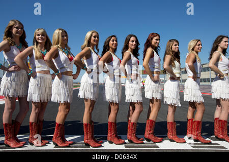 Filles 'Grille' participer à des festivités d'avant-course à la ligne de départ à la F1 Grand Prix des Etats-Unis à Austin, Texas. Banque D'Images