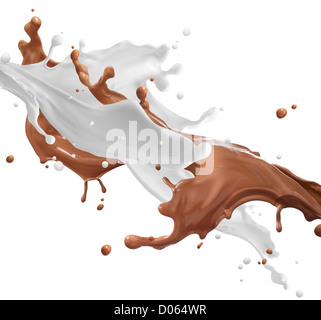 Le lait au chocolat et aux éclaboussures isolated on white Banque D'Images