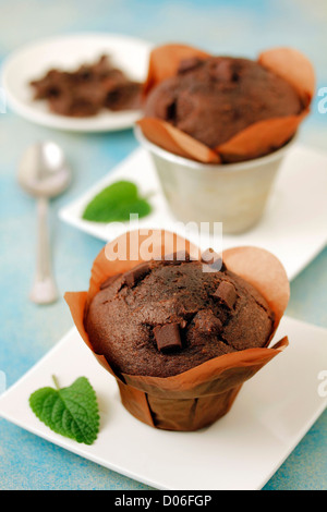 Muffins au chocolat recette disponible. Banque D'Images