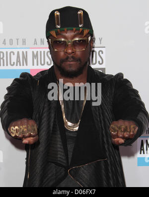 WILL.I.AM LE 40E ANNIVERSAIRE DE L'AMERICAN MUSIC AWARDS LOS ANGELES CALIFORNIA USA 18 novembre 2012 Banque D'Images