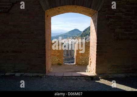 Théâtre grec antique - Taormina, Sicile, Italie Banque D'Images