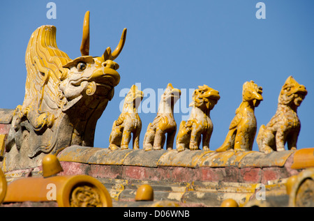 La Chine, Pékin, la Cité Interdite (aka Sanatorium On Gulang Island Cheng). Emperors Palace de la Dynastie Ming et Qing. Ti Shun Tang détail du toit. Banque D'Images