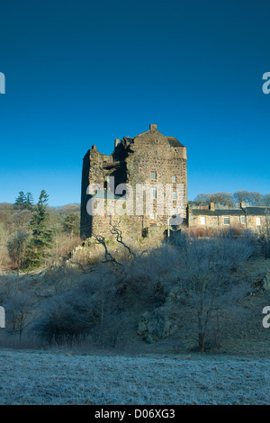 Neidpath Castle sur les rives de la rivière Tweed, Peebles, Scottish Borders Banque D'Images