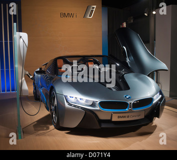 BMW affiche son electric concept cars lors d'une naissance Electric Tour promotion à New York Banque D'Images