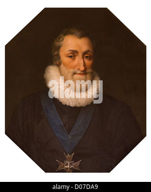 PORTRAIT Henri IV (1553-1610) ROI DE NAVARRE FRANCE GRAND-PÈRE LOUIS XIV D'APRÈS LES TRAVAUX DE PEINTURE FRANS POURBUS LE JEUNE ROI. Banque D'Images