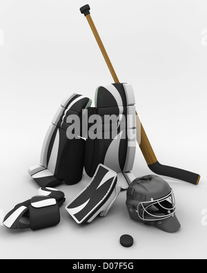 Le rendu 3D de l'équipement de gardien de but de hockey sur glace Banque D'Images