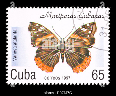 Timbre-poste de Cuba représentant un papillon, le cubain d'origine de l'amiral rouge Vanesa (atalanta) Banque D'Images