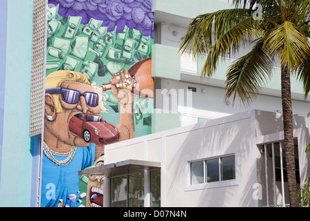 Peinture murale sur Collins Avenue, South Beach, Miami Beach City,Floride,USA Banque D'Images