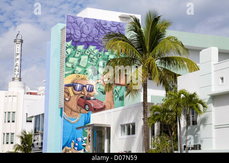 Peinture murale sur Collins Avenue, South Beach, Miami Beach City,Floride,USA Banque D'Images