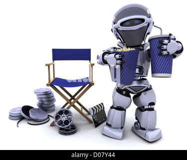 3D render of a robot avec pop-corn et soda avec administration présidence Banque D'Images