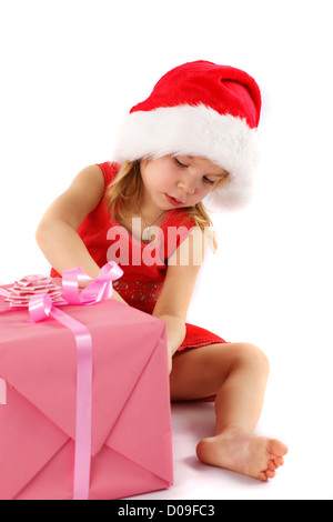 Petit Père girl with gift Banque D'Images