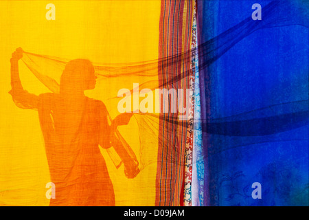 Fille indienne avec des voiles silhouette. Montage coloré Banque D'Images