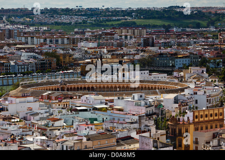 Vue aérienne de la Plaza de Toros de la Maestranza, Banque D'Images