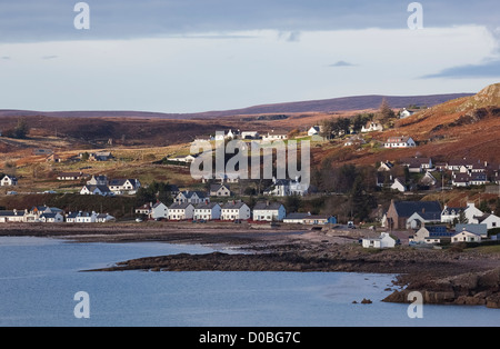 Les maisons blanches parfaites de Strath Baie à Gairloch dans les Highlands écossais. Banque D'Images