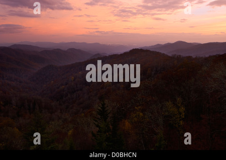Coucher du soleil dans le parc national des Great Smoky Mountains en Caroline du Nord Banque D'Images