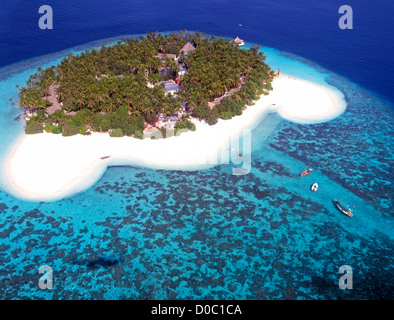 Les Maldives, île, vue aérienne, Banque D'Images