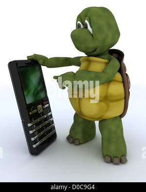 3D render of a tortoise with smart phone Banque D'Images