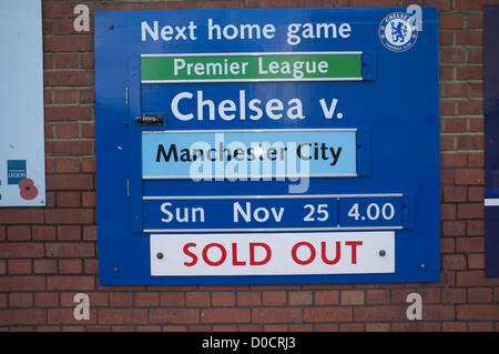 22 novembre 2012. London UK. Les billets pour le match à domicile le dimanche 25 novembre entre le Club de Football de Chelsea et Manchester City à Stamford Bridge est vendu.. Rafael Benitez a été nommé le nouveau manager et sera en charge de son premier match contre le Premier ministre anglais Manchester City après le limogeage de Roberto Di Mateo qui a dirigé le Chelsea FC à la Champions League et la FA Cup au cours de la 2011-2012 trophées saison de football Banque D'Images