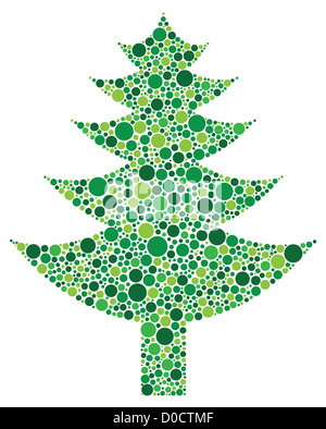 Silhouette d'arbre de Noël avec motif à pois illustration isolé sur fond blanc Banque D'Images