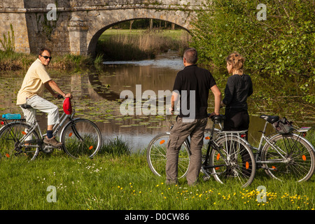 Groupe de cyclistes SUR LES RIVES DE LA LOIRE, une 'CANAL CHAMBORD VELO' VÉLO CIRCUIT Loir-et-cher (41) FRANCE Banque D'Images