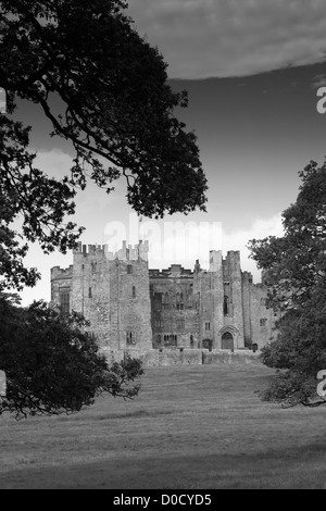 Le noir et blanc Raby Castle, Staindrop, Darlington, Durham County, Angleterre, Grande-Bretagne, Royaume-Uni Banque D'Images