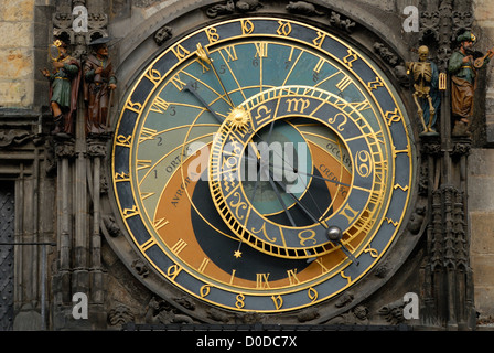 Prague, République tchèque. Horloge astronomique / Orloj, Mairie, Place de la Vieille Ville Banque D'Images