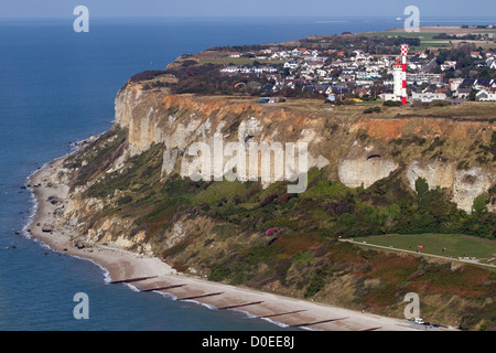 Vue aérienne de la falaise de la Côte d'Albâtre AU-DESSUS DE LA HEVE CAPE ET SAINTE-ADRESSE LE HAVRE Seine-maritime (76) FRANCE Banque D'Images