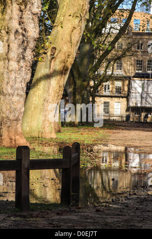 Bristol, Royaume-Uni. 23 novembre 2012. Jours de fortes pluies ont laissé de grandes parties de la SW UK inondées. Après le soleil est revenu, Queen's Square, Bristol a été connecté de l'eau à gauche. Crédit : Rob Hawkins / Alamy Live News Banque D'Images