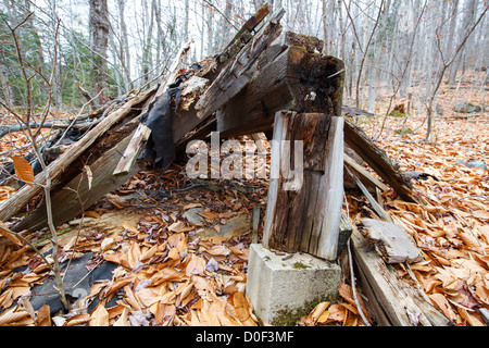 Vestiges d'une habitation à l'établissement chalet abandonné entourant l'étang de coude à Woodstock, New Hampshire, USA Banque D'Images