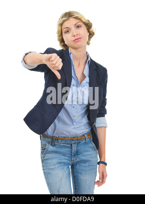 Teenage girl showing Thumbs down Banque D'Images