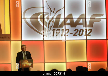 24 novembre, Barcelone, Espagne. IAAF, Association Internationale des Fédérations d'athlétisme, célèbre les athlètes du monde 2012 Cérémonie de remise des prix et le centenaire de sa création. Dans ce photo Barcelone grand Xavier Trias ouvre la cérémonie. Banque D'Images