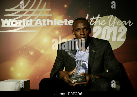 24 novembre, Barcelone, Espagne. IAAF, Association Internationale des Fédérations d'athlétisme, célèbre les athlètes du monde 2012 Cérémonie de remise des prix et le centenaire de sa création. Dans cette photo : Usain Bolt, 2012 Monde de l'athlète de l'année. Banque D'Images