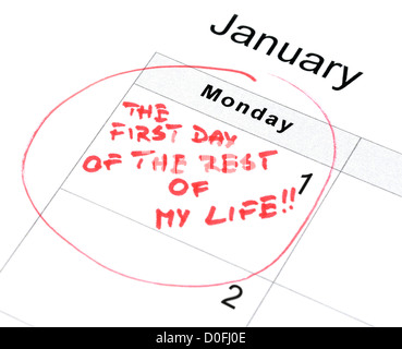 Résolution du Nouvel An pour une vie nouvelle vie marquée sur le calendrier Banque D'Images
