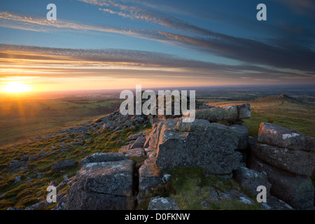 Coucher de Belstone Tor Dartmoor National Park Devon Uk Banque D'Images