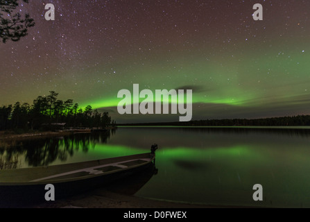 Northern Light ou Aurore Boréale Nellim près du lac Inari Laponie Finlande Banque D'Images