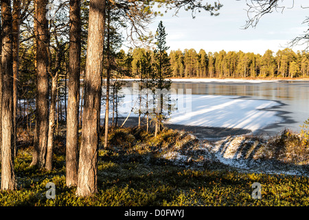 Lac gelé en Nellim en hiver en Laponie, Finlande, Scandinavie du Nord Banque D'Images