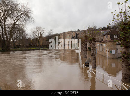 Bradford on Avon, Wiltshire, Royaume-Uni. 25 novembre 2012. La rivière Avon gonflée à Bradford on Avon. Angleterre, Royaume-Uni Banque D'Images